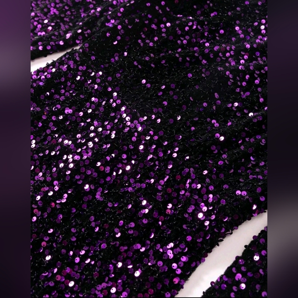 New Luxe Ombre Sequin Fitted Long Dress Gown Long Sleeve Purple Gold - Picture 9 of 14